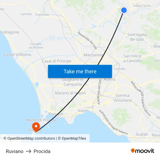 Ruviano to Procida map