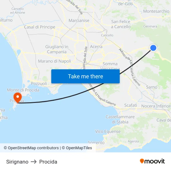 Sirignano to Procida map