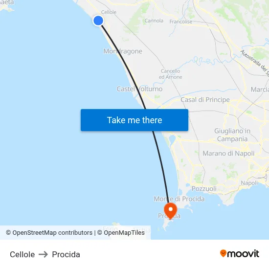 Cellole to Procida map