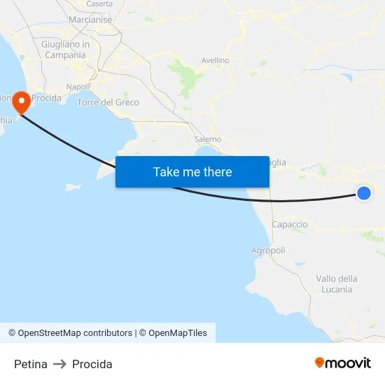 Petina to Procida map