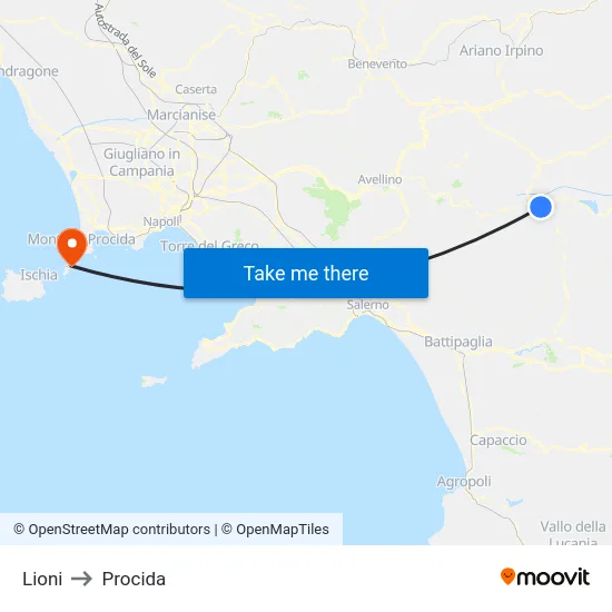 Lioni to Procida map