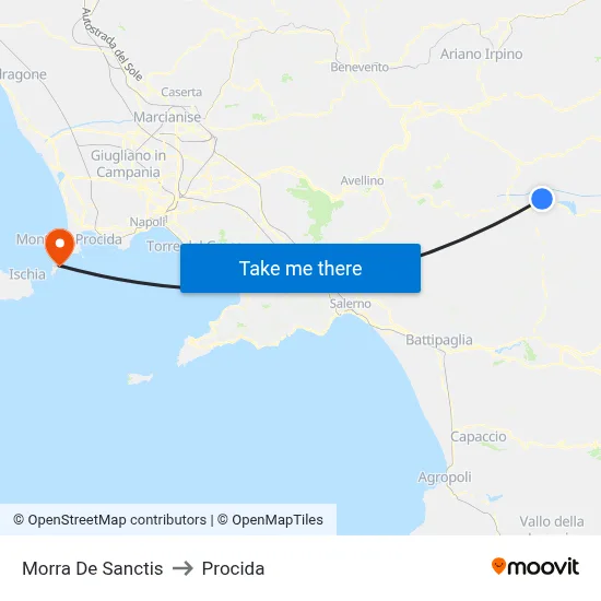 Morra De Sanctis to Procida map