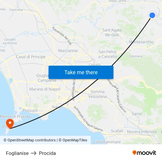Foglianise to Procida map