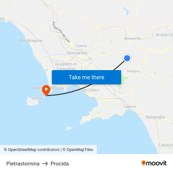 Pietrastornina to Procida map