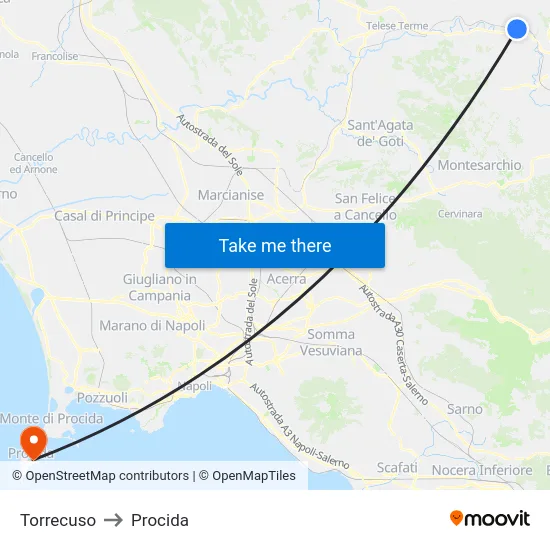 Torrecuso to Procida map