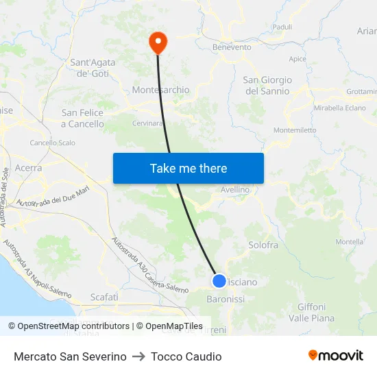 Mercato San Severino to Tocco Caudio map