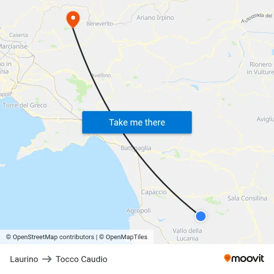 Laurino to Tocco Caudio map