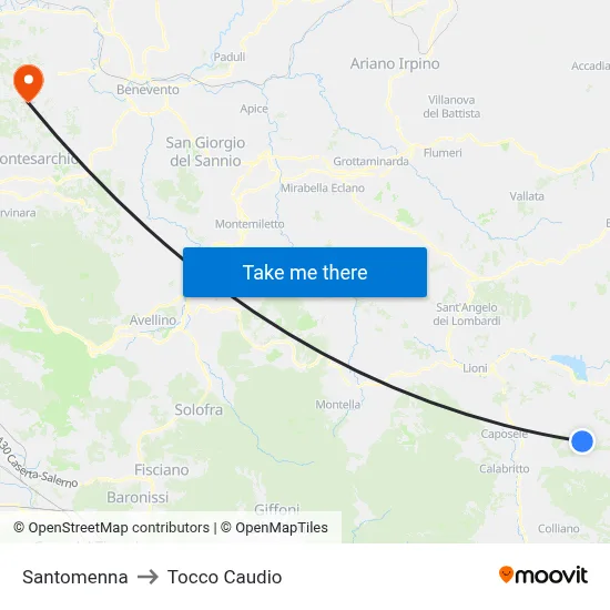 Santomenna to Tocco Caudio map