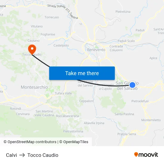 Calvi to Tocco Caudio map