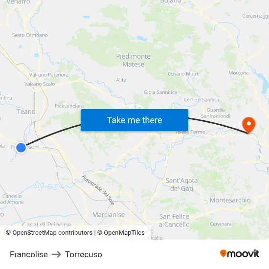 Francolise to Torrecuso map