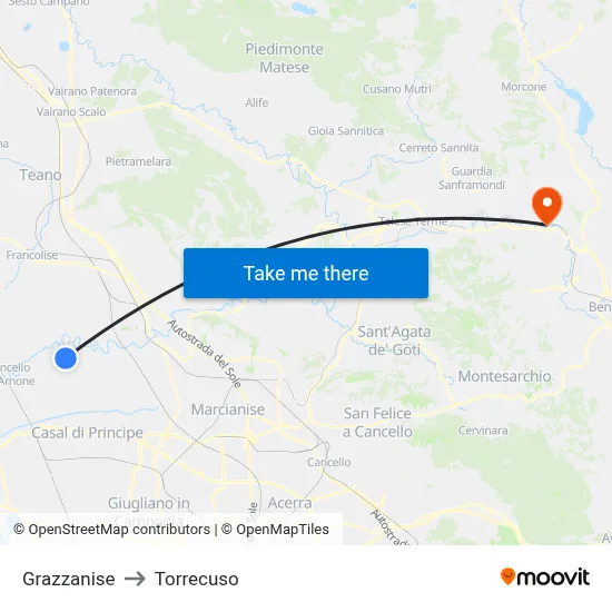 Grazzanise to Torrecuso map