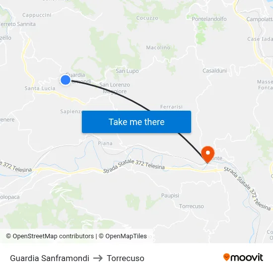 Guardia Sanframondi to Torrecuso map