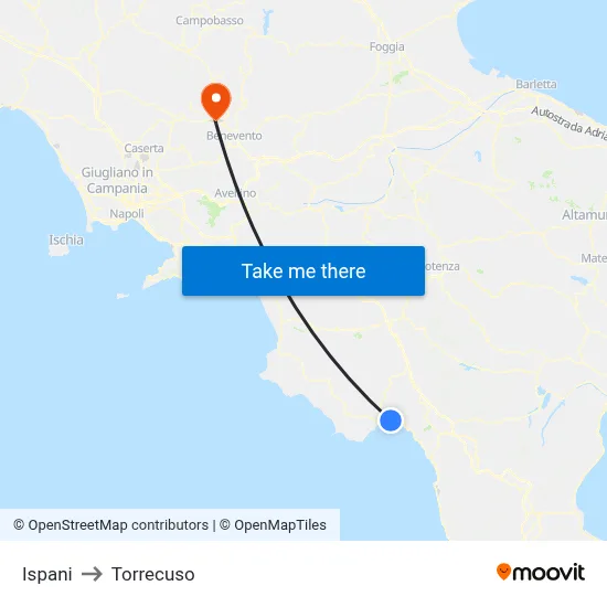 Ispani to Torrecuso map