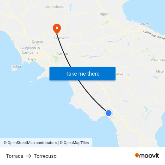 Torraca to Torrecuso map
