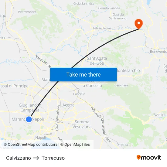 Calvizzano to Torrecuso map