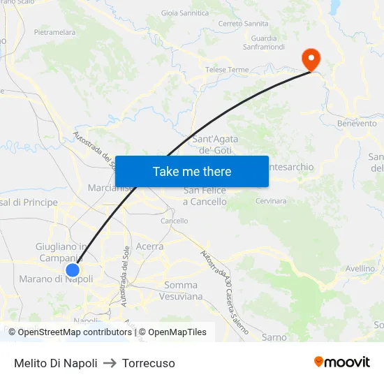Melito Di Napoli to Torrecuso map