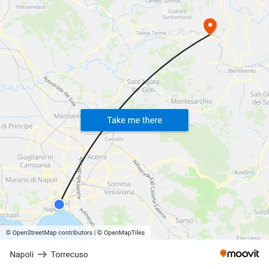 Napoli to Torrecuso map