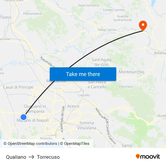 Qualiano to Torrecuso map