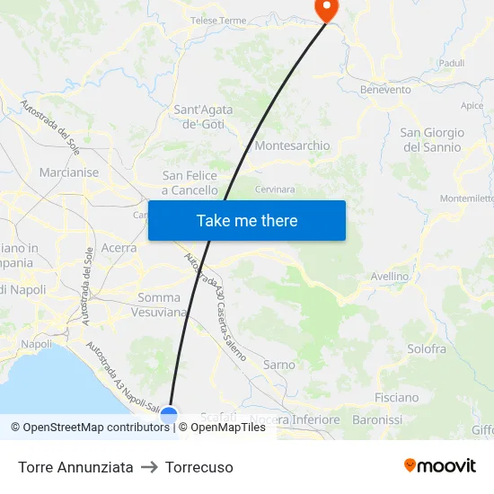 Torre Annunziata to Torrecuso map