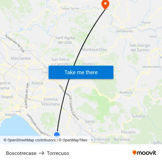 Boscotrecase to Torrecuso map