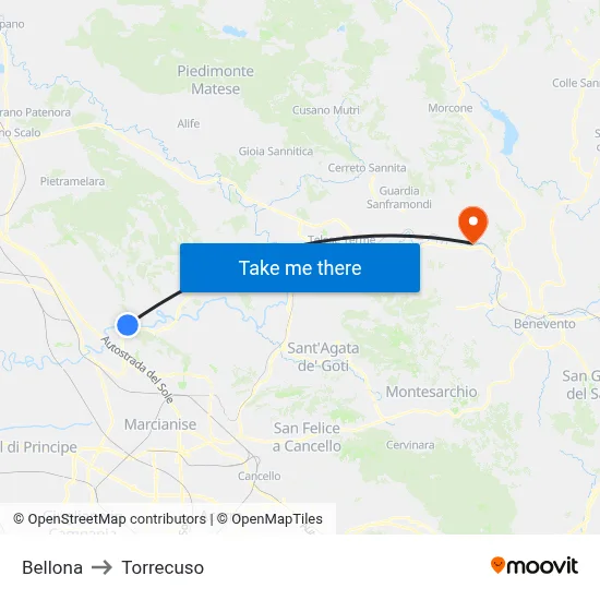 Bellona to Torrecuso map