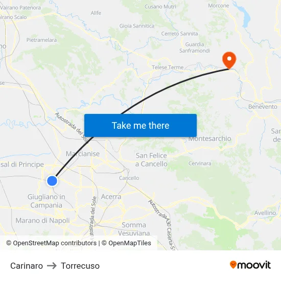 Carinaro to Torrecuso map