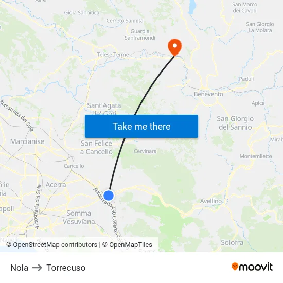 Nola to Torrecuso map