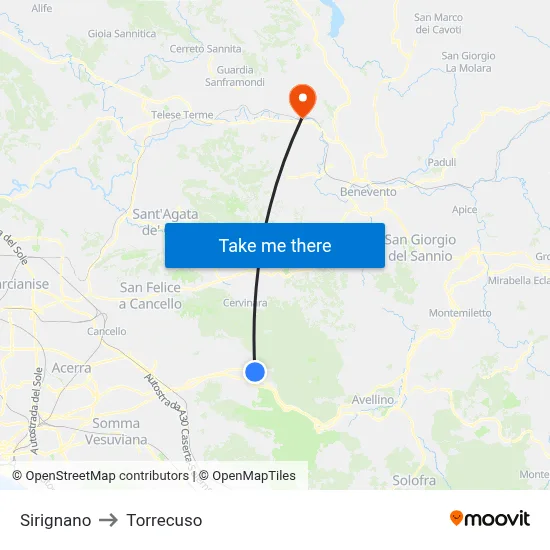Sirignano to Torrecuso map