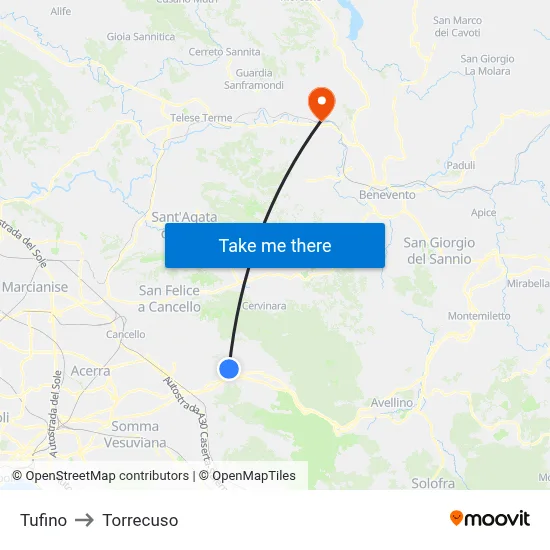 Tufino to Torrecuso map