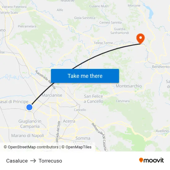 Casaluce to Torrecuso map