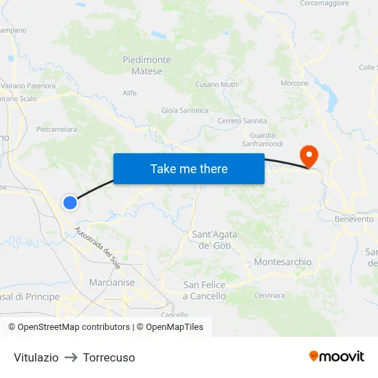 Vitulazio to Torrecuso map