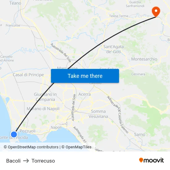 Bacoli to Torrecuso map