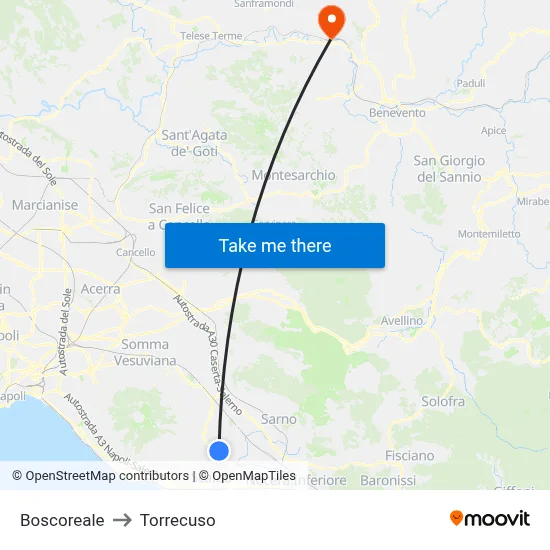 Boscoreale to Torrecuso map