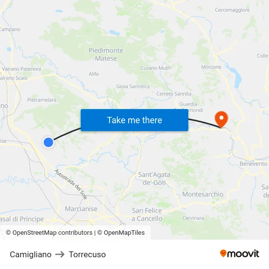 Camigliano to Torrecuso map