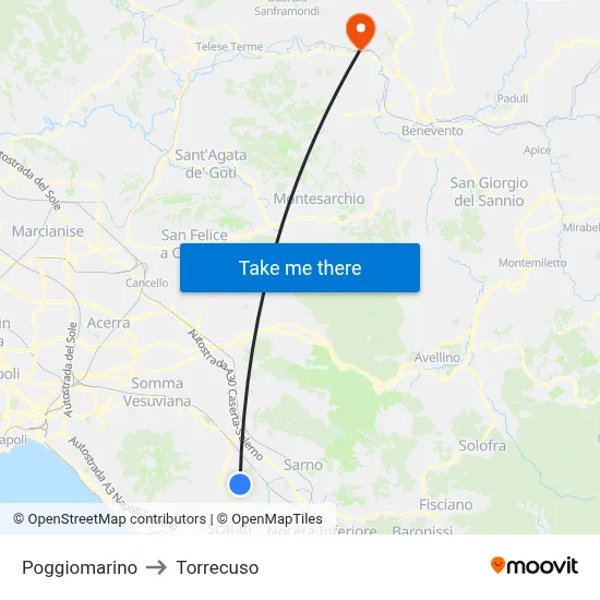 Poggiomarino to Torrecuso map