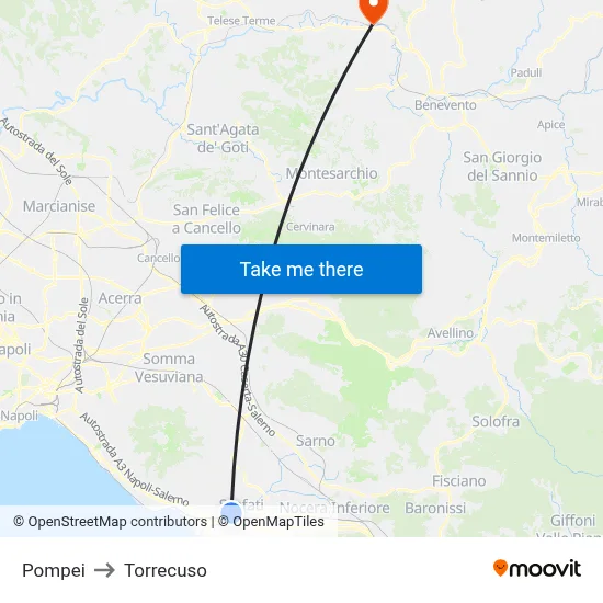 Pompei to Torrecuso map