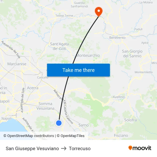 San Giuseppe Vesuviano to Torrecuso map