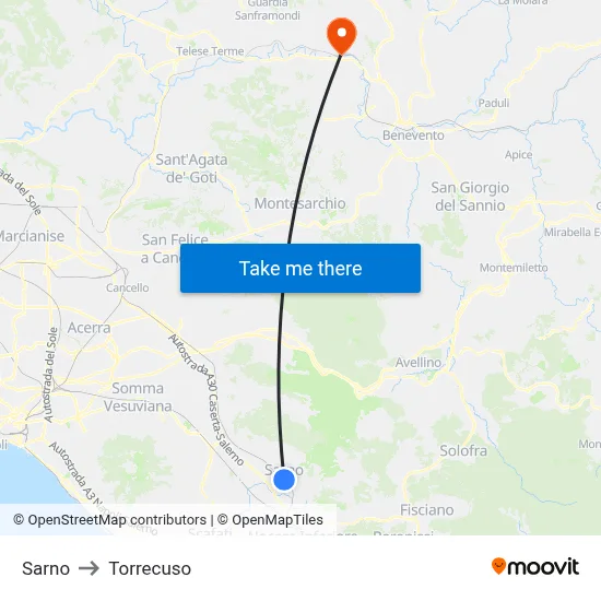 Sarno to Torrecuso map