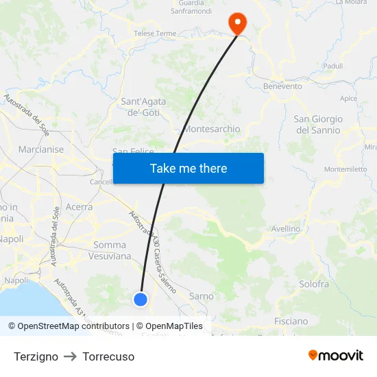 Terzigno to Torrecuso map