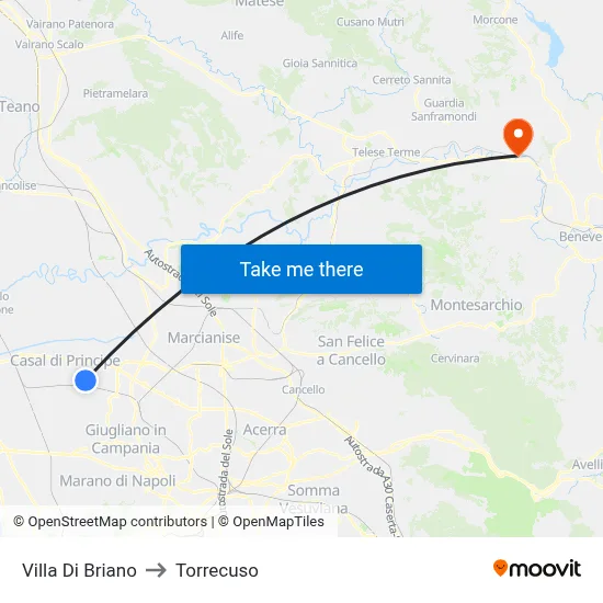 Villa Di Briano to Torrecuso map