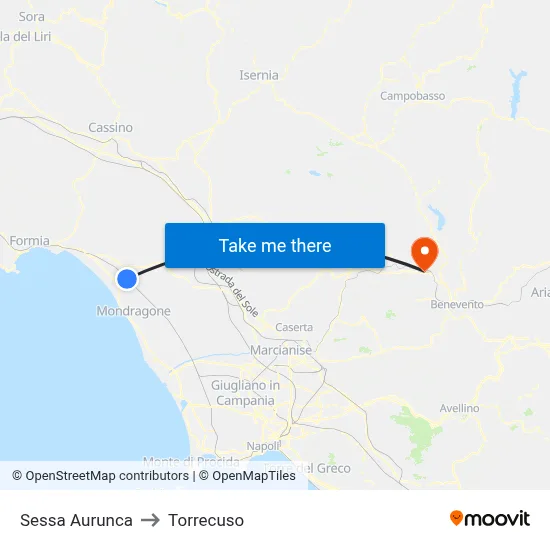 Sessa Aurunca to Torrecuso map