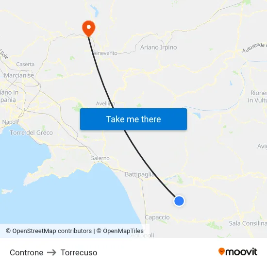 Controne to Torrecuso map