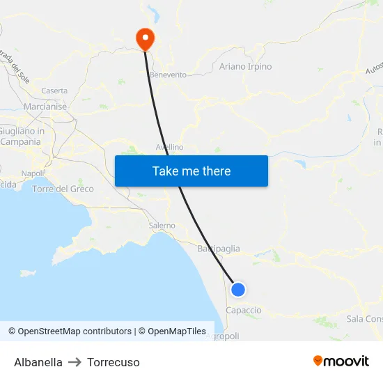 Albanella to Torrecuso map