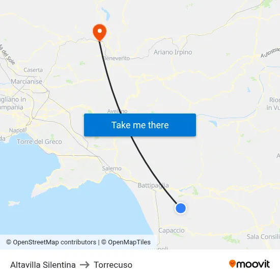 Altavilla Silentina to Torrecuso map