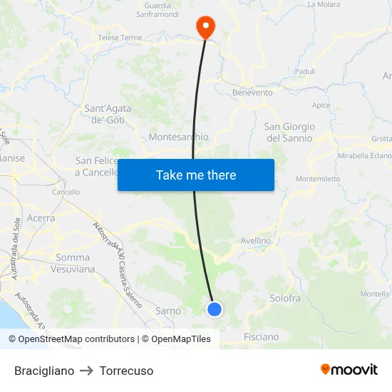 Bracigliano to Torrecuso map