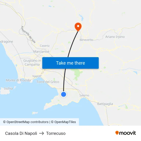 Casola di Napoli to Torrecuso map