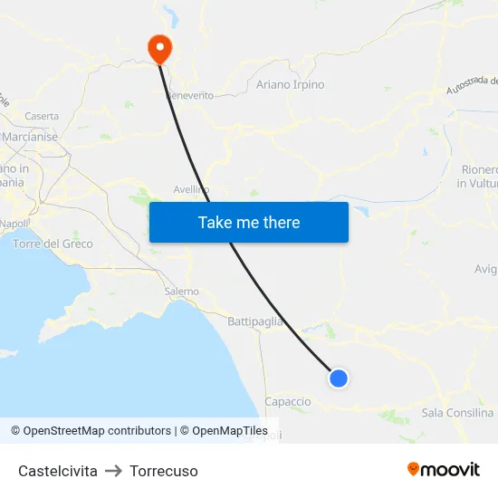 Castelcivita to Torrecuso map