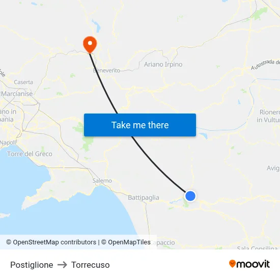 Postiglione to Torrecuso map