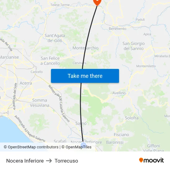 Nocera Inferiore to Torrecuso map