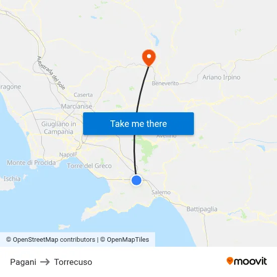 Pagani to Torrecuso map